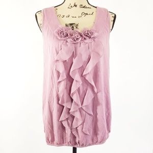 Ann Taylor Loft Tank Top Floral Lilac Ruffle Sz M